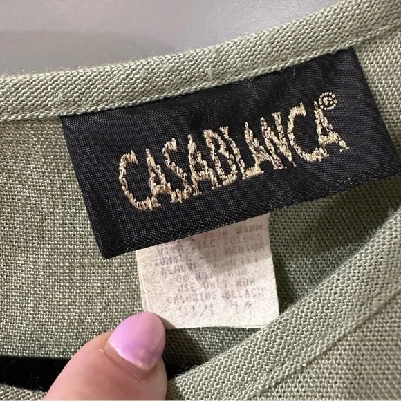 Vintage Casablanca Blouse Green Woven Material Size 14 - Picture 6 of 7
